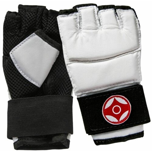 Перчатки для карате Киокушинкай открытые белые с ремешком экокожа M