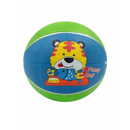 Мяч баскетбольный №3 мини 15 см Тигренок с рыбой сине-зеленый 85305-KR12