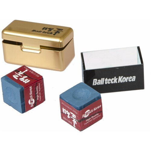 Мел для бильярда Ball Teck Pro II 2 шт. в золотистой металлической коробке синий