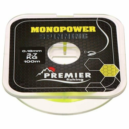 Леска Preмier fishing MONOPOWER Spinning, диаметр 0.18 мм, тест 3.7 кг, 100 м, флуоресцентная желтая (комплект из 11 шт)