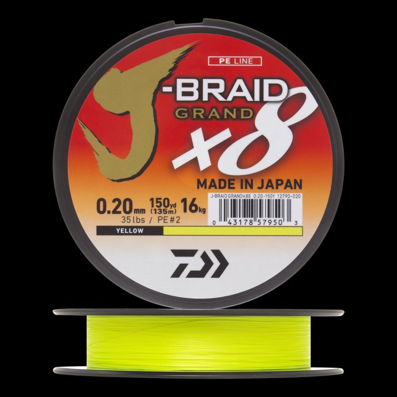 Шнур плетеный Daiwa J-Braid Grand X8 #2,0 0,20мм 135м (yellow)