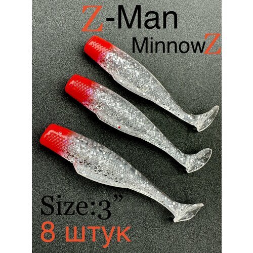 Мягкая силиконовая приманка Z-Man MinnowZ США 3,0' 7,5см 8шт виброхвост на окунь щуку судак, жерех, сома, лосось, форель