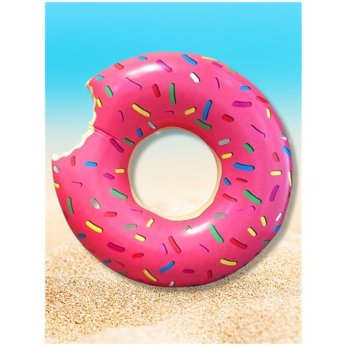 Надувной круг детский пончик 60 см розовый для малышей для безопасного активного отдыха на воде на пляже и в бассейне, Strawberry Donut
