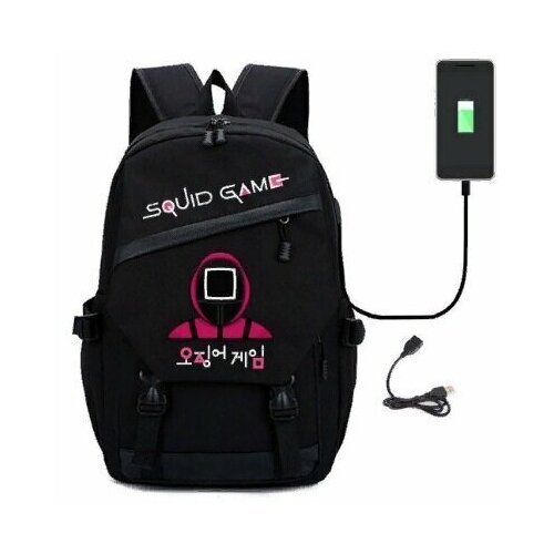 Рюкзак с USB 'Игра в кальмара' черный графит, охранник 'квадрат'