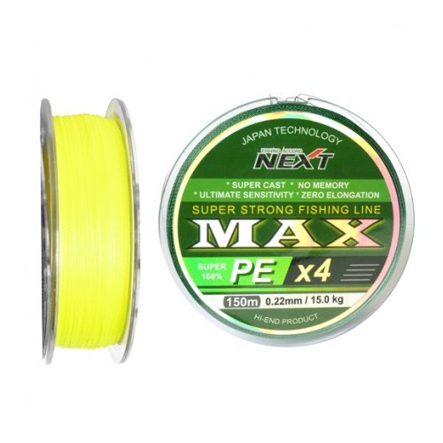 Next, Шнур Max PEx4, 150м, 0.10мм, 4.0кг, желтый-флюо
