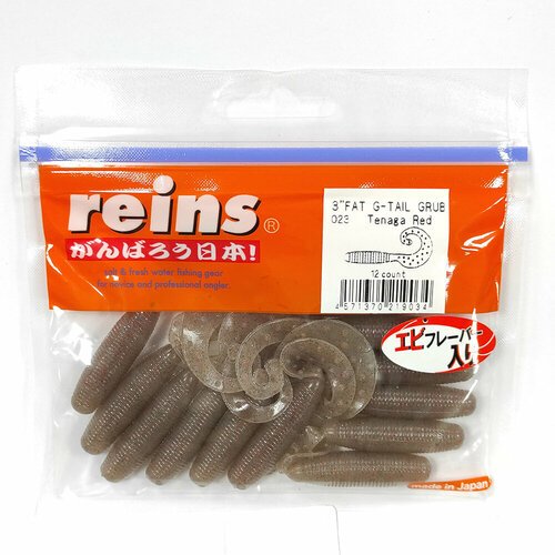 Силиконовая приманка REINS FAT G TAIL GRUB 3' Цв. 023-Tenaga Red, 12 шт. пач.