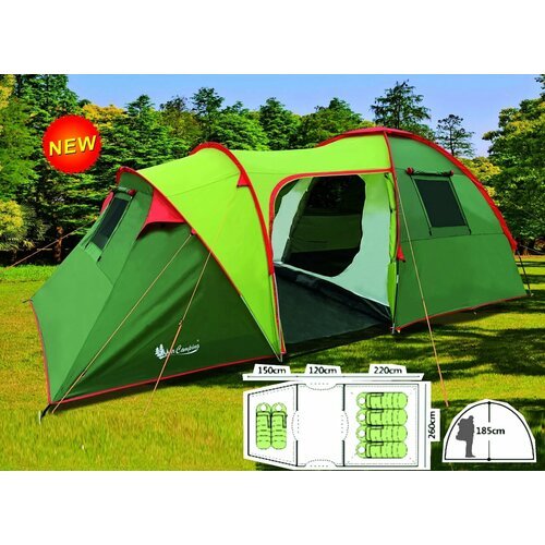 Туристическая двухслойная 6-ти местная кемпинговая палатка шатер Terbo Mir camping 1810L-X с большим тамбуром, 2 комнаты