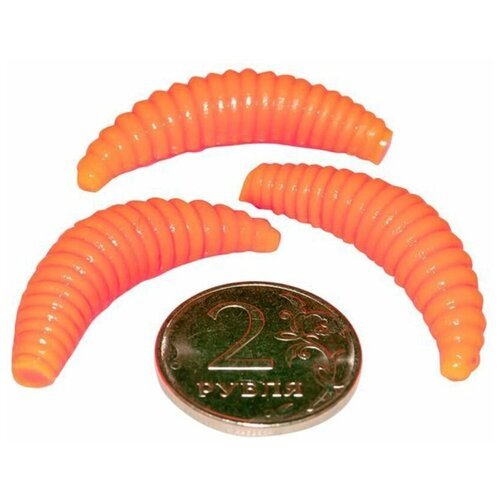 Мягкая форелевая силиконовая приманка для рыбалки TROUT EXPERT серия MAGGOT - личинка (#M3813, 38 мм, 10 шт в банке, сыр) Оранжевый