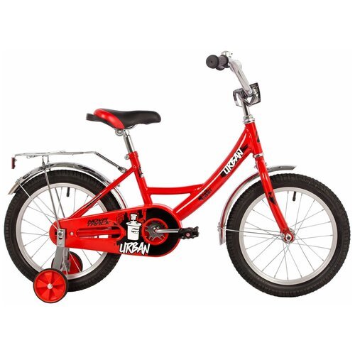 Детский велосипед NOVATRACK 16', URBAN, красный, полная защита цепи, тормоз нож, крылья и багажник хром,
