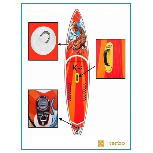 SUP board надувной для серфинга с веслом 350x84х15 см FUNWATER KOI 11,6 Рыба Карп
