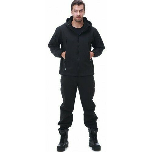 Тактический демисезонный костюм Softshell на флисе (черный) Размер 46