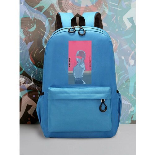 Большой голубой рюкзак с DTF принтом аниме человек бензопила - 2129