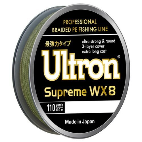 Плетеный шнур ULTRON WX8 Supreme 0.30 мм, 30,0 кг, 100м, хаки