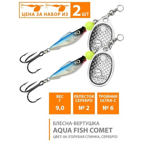 Блесна вертушка для рыбалки AQUA Fish Comet-2 9g цвет 06 2шт