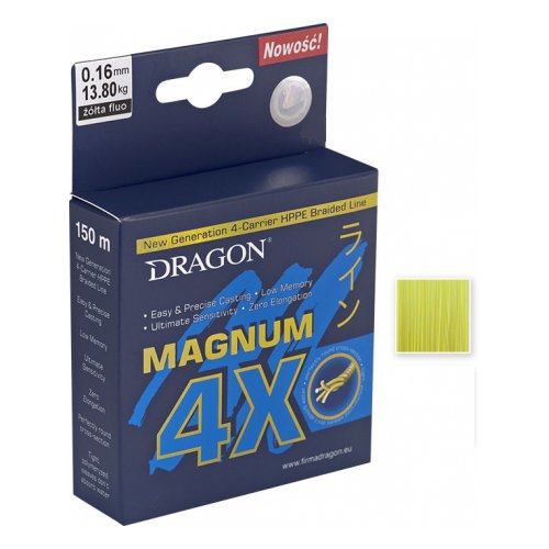 Dragon, Шнур Magnum 4X, 1000м, 0.12мм, 10.40кг, флюо-желтый