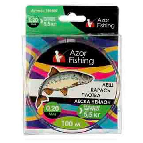 Леска AZOR FISHING 'Лещ, Карась, Плотва' нейлон, 100м, 0,2 мм, зеленая, разрывная нагрузка 5.5 кг