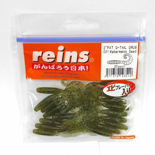 Силиконовая приманка REINS FAT G TAIL GRUB 2' Цв. 001-Watermelon Seed, 20 шт. пач.