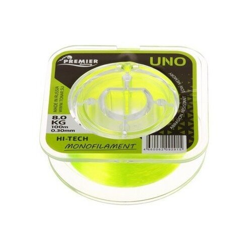 Леска Preмier Fishing UNO, диаметр 0.3 мм, тест 8 кг, 100 м, флуоресцентная желтая