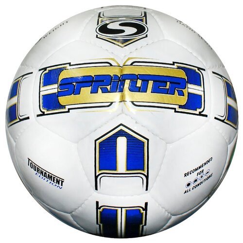 Мяч футбольный/ футбольный мяч/ Мяч для игры в футбол SPRINTER. Размер 5. Цвет основной: белый. Цвет дополнительный: синий.