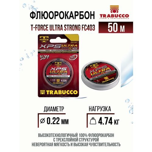 Леска для рыбалки флюорокарбон Trabucco T-Force XPS Ultra Strong FC403 50m Clear 0.220mm/4.74kg