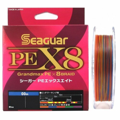 Шнур плетёный Kureha PE 8 Seaguar X8 Grandmax PE 200m #1 multicolor 0,165mm 20LB.