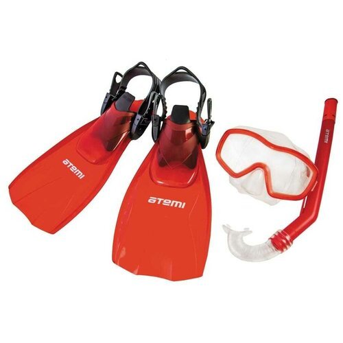 Набор для плавания Atemi (маска+трубка+ласты) р.28-31 красный, 24200R