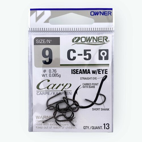 Крючки рыболовные Owner ISEAMA 53265 С-5 №9 - диаметр 0,76 - в наборе 13 шт