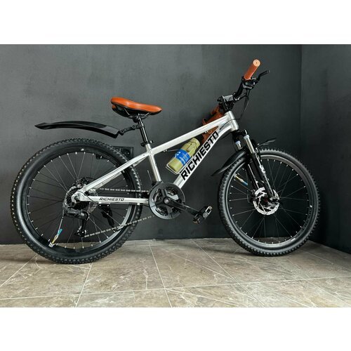 Велосипед RICHIESTO 24' Алюминиевая рама 14' Горный Для детей и подростков Спортивный Универсальный, серебристый