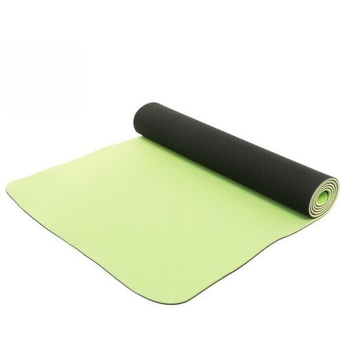 Коврик для йоги 6мм 61*183 см «Гармония» 2х сторонний, зеленый/серый