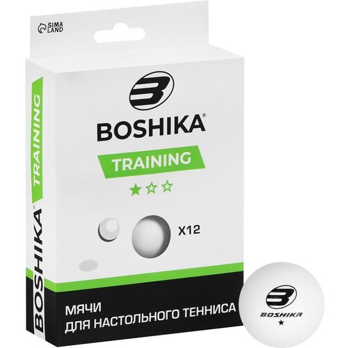 Мяч для настольного тенниса BOSHIKA Training, 1 звезда, d=40 мм, 12 шт, цвет белый