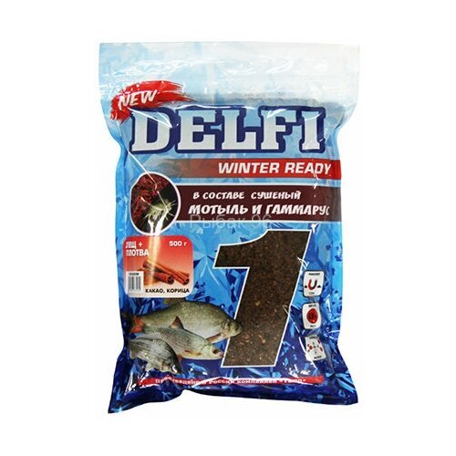 Прикормка DELFI зимняя Ice Ready увлажненная универсал. креветка, красная + блестки, 500 г