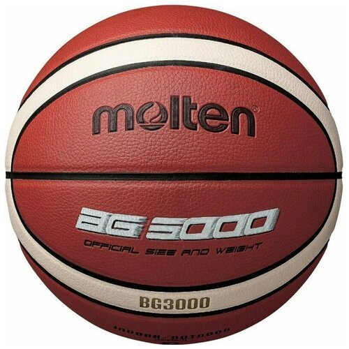 Мяч баскетбольный MOLTEN B5G3000 р.5, 12 панелей, синтетическая кожа (ПВХ), бутиловая камера , нейл. корд, кор-беж-чер