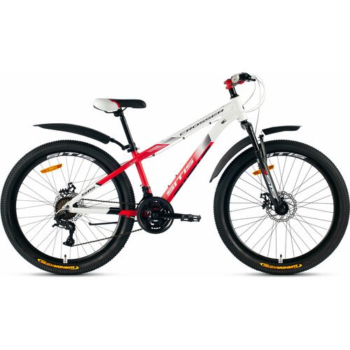 Велосипед горный SITIS CROSSER SCR26MD 26' (2024), хардтейл, детский, для мальчиков, алюминиевая рама, 21 скорость, дисковые механические тормоза, цвет White-Red-Black, белый/красный/черный цвет, размер рамы 13,5', для роста 150-160 см