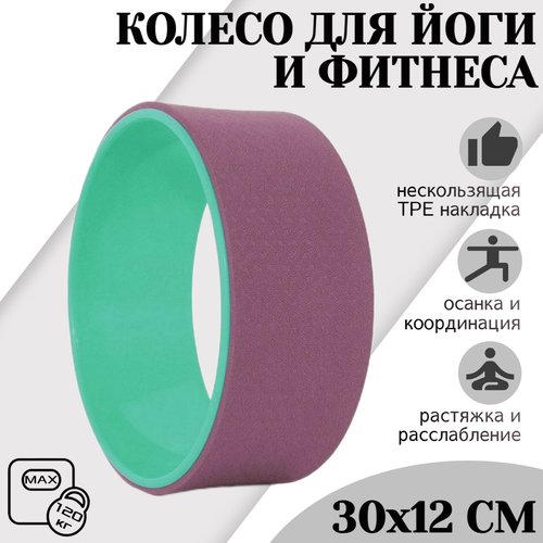 Колесо для йоги, фитнеса и пилатес 30 см х 12 см, пурпурно-зеленое, STRONG BODY (кольцо, ролик, валик)