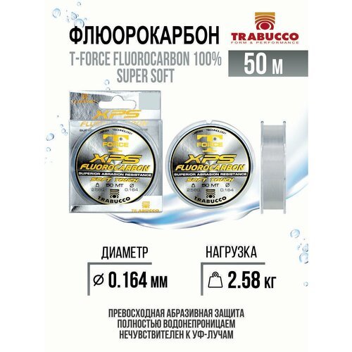 Леска для рыбалки флюорокарбон Trabucco T-Force XPS Fluorocarbon 100% Super Soft 50m Clear 0.164mm/2.58kg