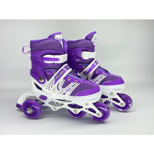 Роликовые коньки детские раздвижные размер 35-38 светящееся колесо фиолетовые