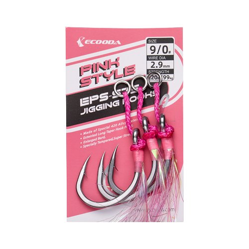 Ecooda, Крючок Pink Style Jigging Hooks (Double Hook), 40кг, 88lb, 2шт.