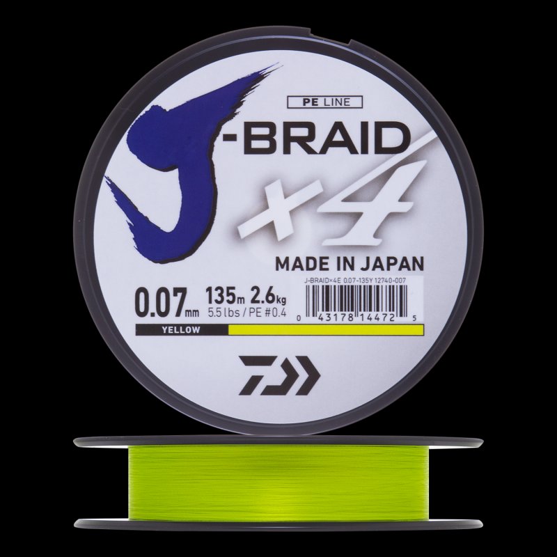 Шнур плетеный Daiwa J-Braid X4E #0,4 0,07мм 135м (yellow)