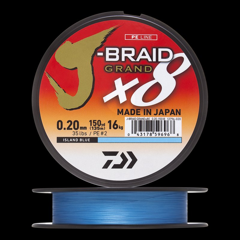 Шнур плетеный Daiwa J-Braid Grand X8E #2,0 0,20мм 135м (island blue)