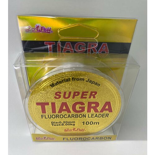 Леска для рыбалки с флюорокарбоновым покрытием Tiagra Fluorocarbon Leader SUPER 0.20 100м, 8кг