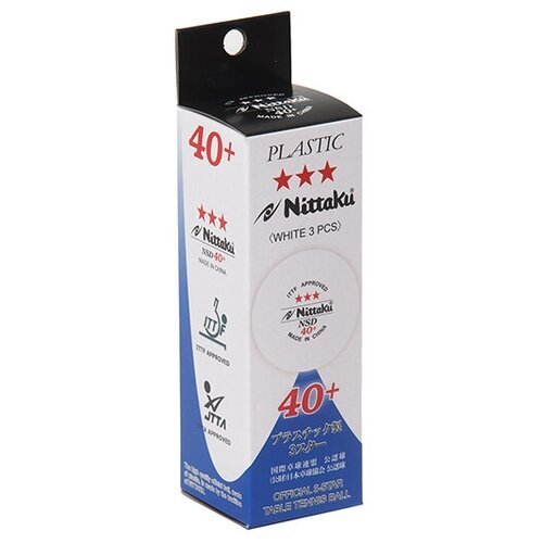 Мячи для настольного тенниса Nittaku 3* NSD 40+ Plastic x3 White