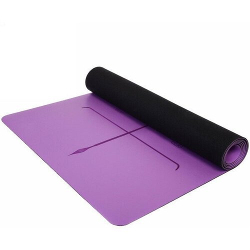 Коврик для йоги 4мм 68*183 см «Грация» 2х сторонний (антискользящее покрытие), фиолетовый/черный