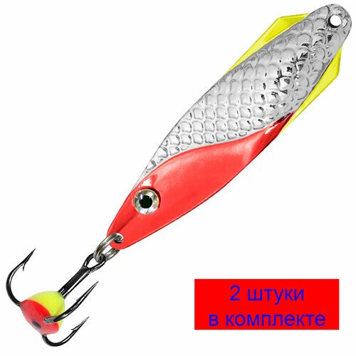 Блесна для рыбалки зимняя AQUA финт 7,5g, цвет 03 (серебро, красный металлик) 2 штуки в комплекте.