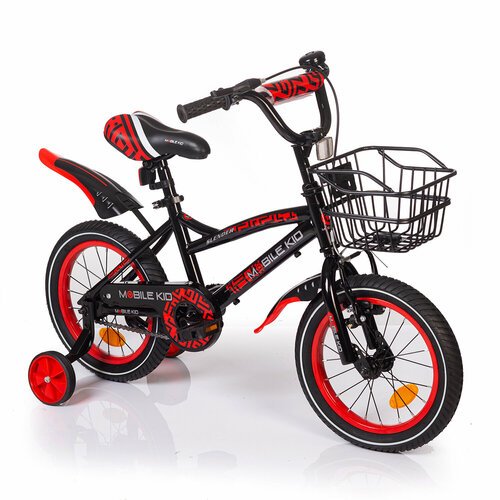 Велосипед детский с тренировочными колесами Mobile Kid Slender, 14 дюймов, черно-красный